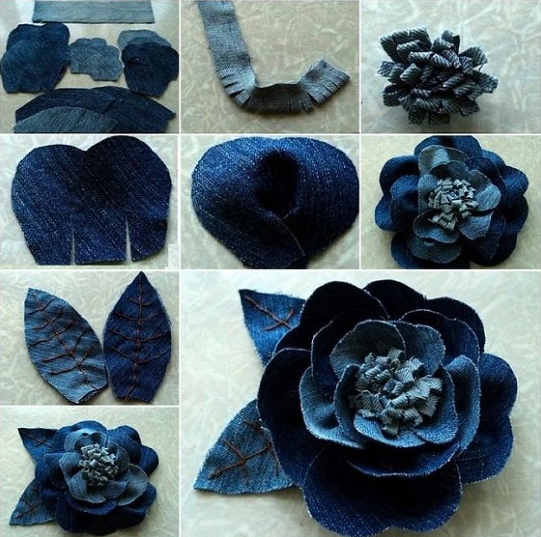 Realistisk blomst laget av gamle jeans