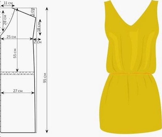 Detaljert diagram av en kjole med snøring
