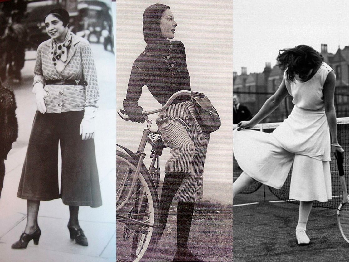 Historiske bilder av idrettskvinner i culottes