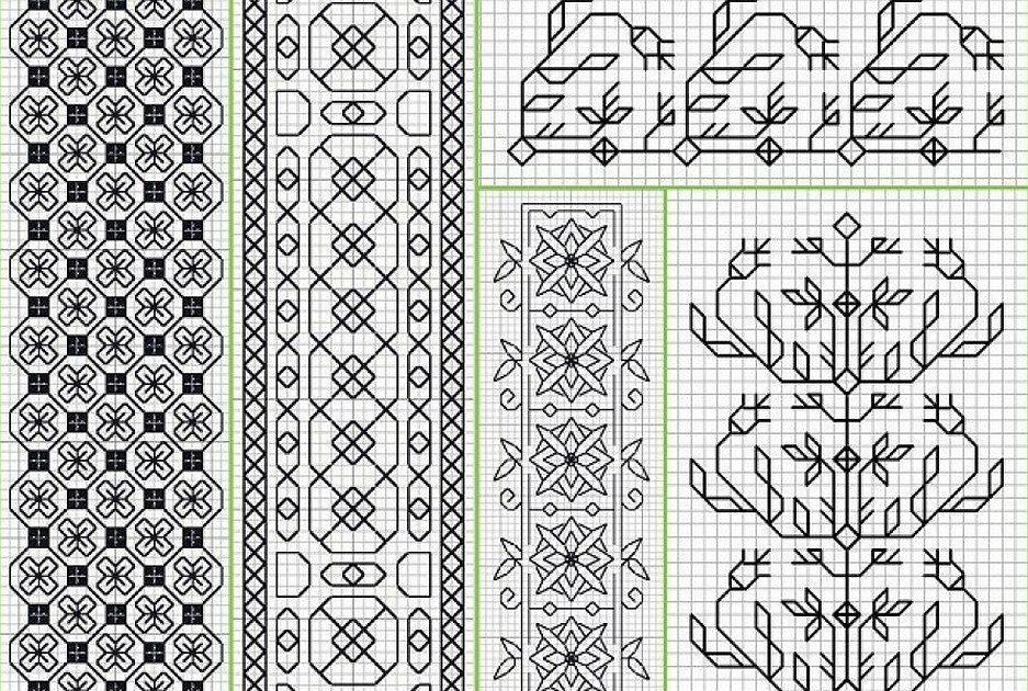 Ulike broderier i blackwork-teknikk
