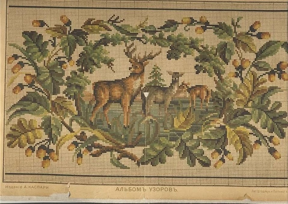 Vintage korssting passer perfekt til mønsteret i maleriet
