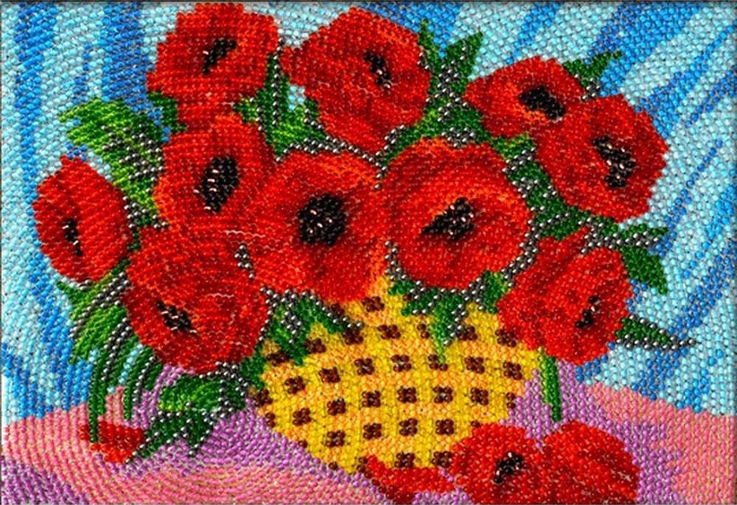 Broderi av valmuer med perler