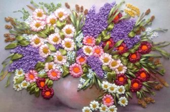 Broderi av blomster fra bånd