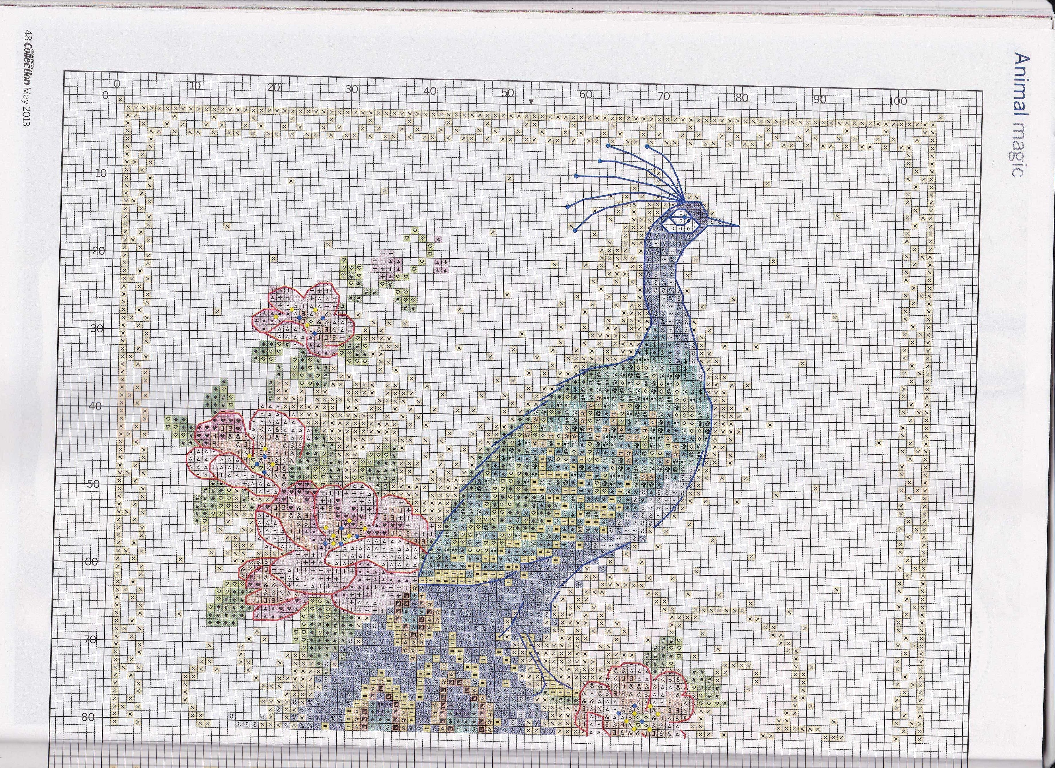 Broderi "påfugl", ordning