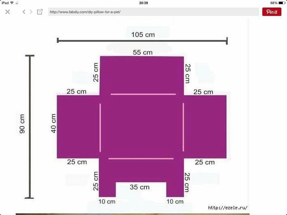 Mønsterdiagram av en rektangulær solseng. Saccosekk-solseng formet som en katt